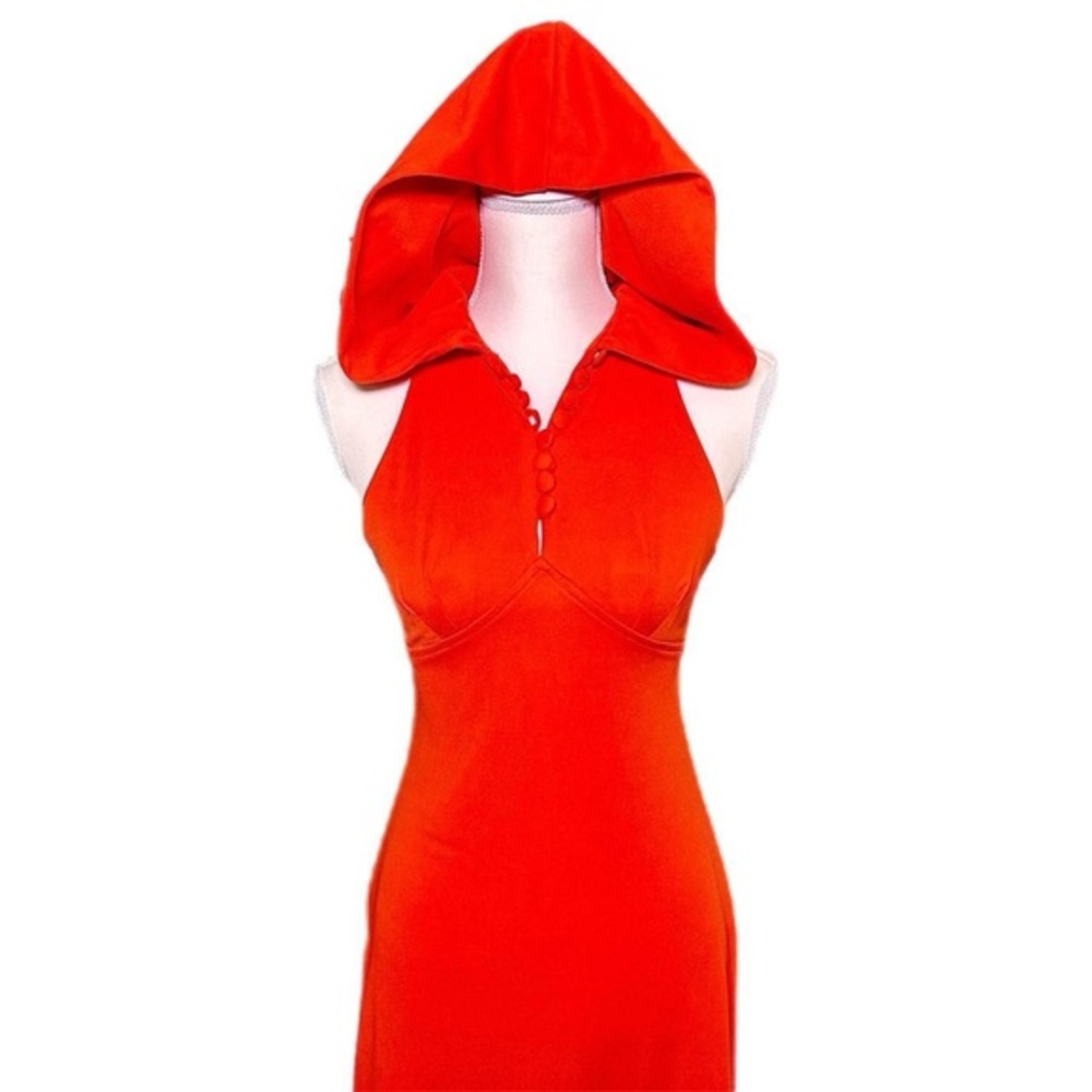 Vintage 70’s “Little Red Riding Hood” Red/Orange Disco Maxi Dress w/ Hood